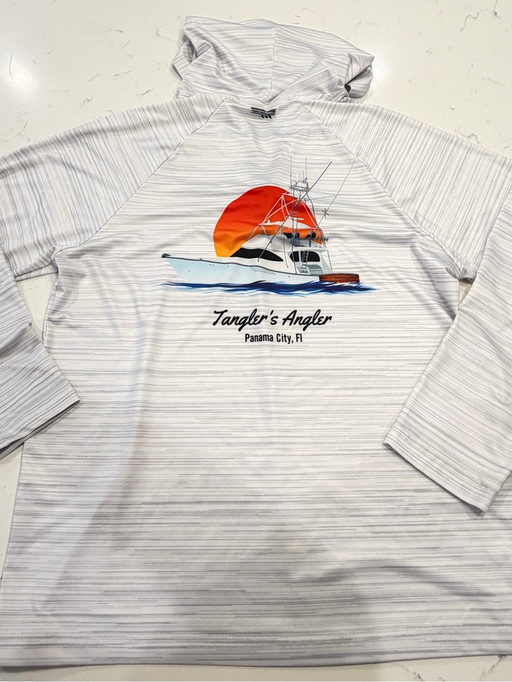 Quarter-Zip Hooded Pullover - Light Heather Gray Stripes protect from sun - Picture 2 of 2